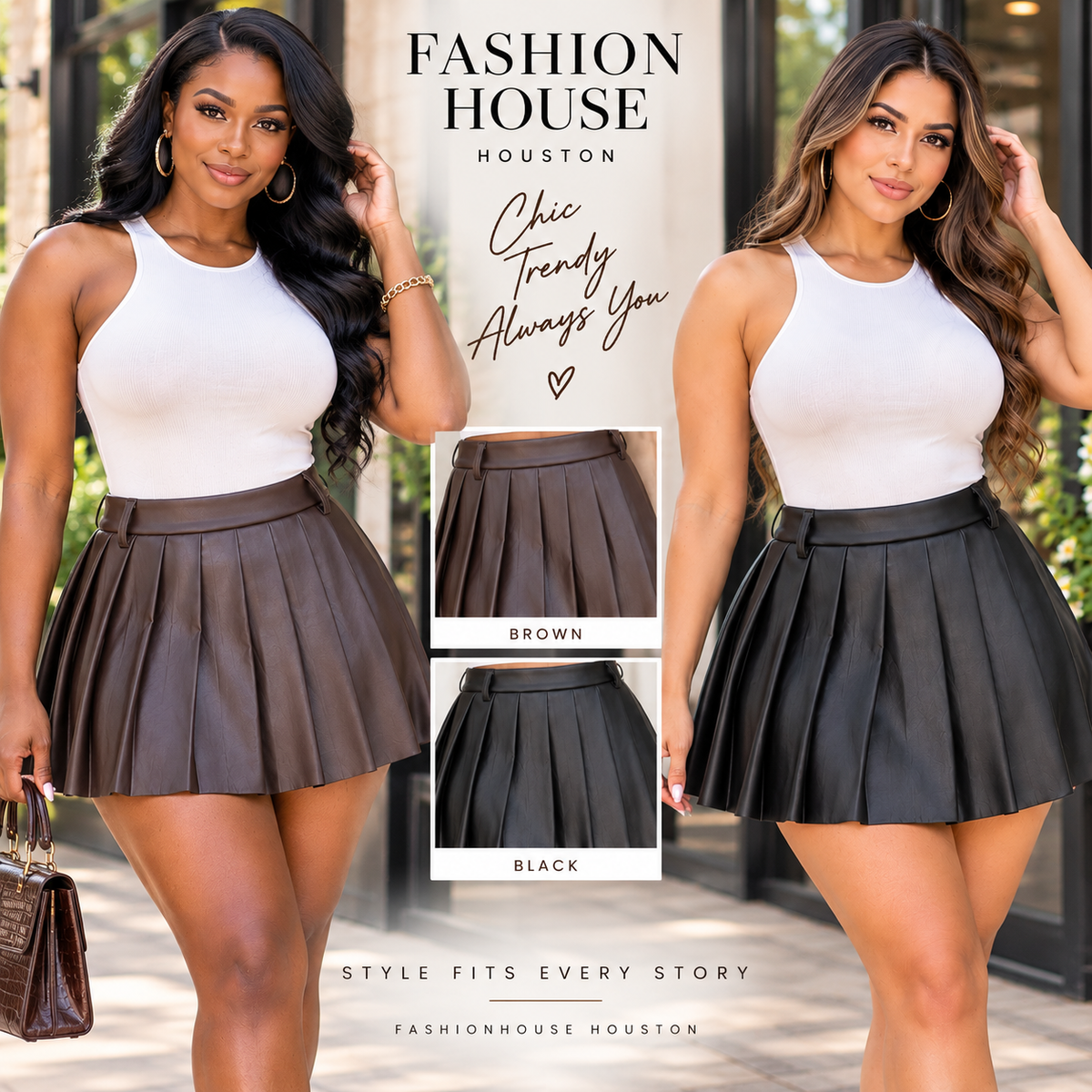 PU Leather Pleated Mini Skort