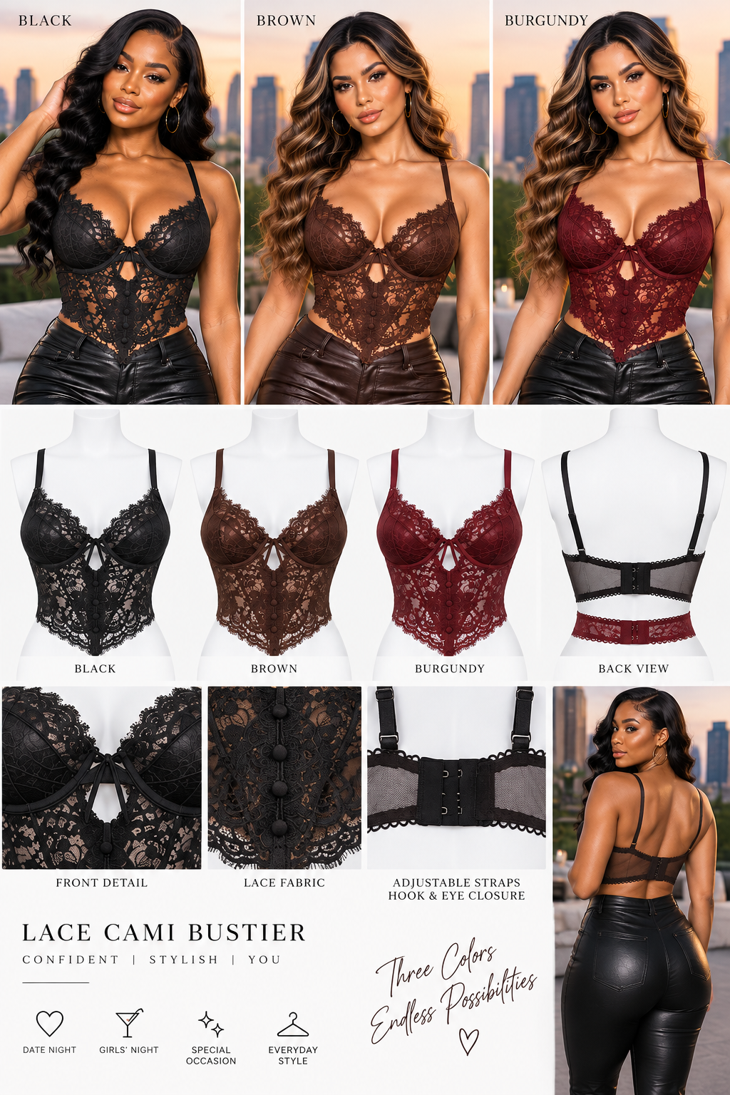 Lace Cami Bustier Top with Open Back