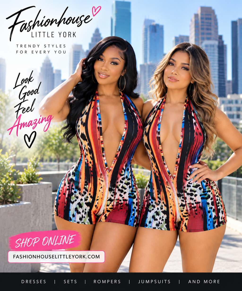 Multi Print Halter V-Neck Open Back Short Romper – TJ2621