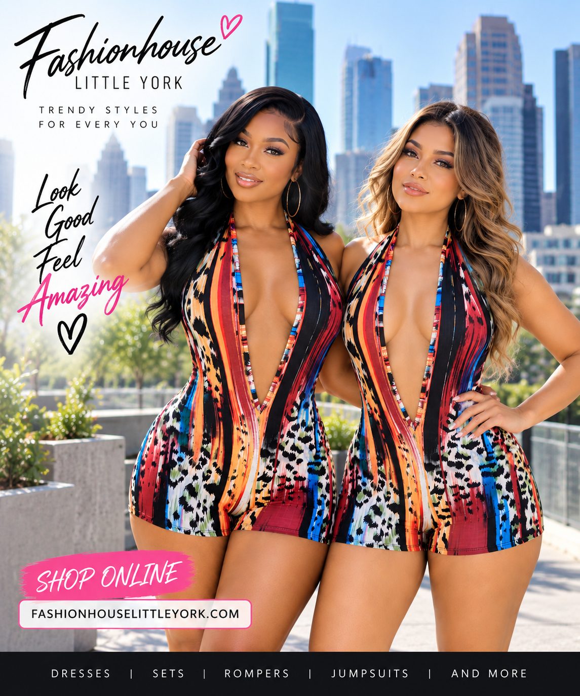 Multi Print Halter V-Neck Open Back Short Romper – TJ2621