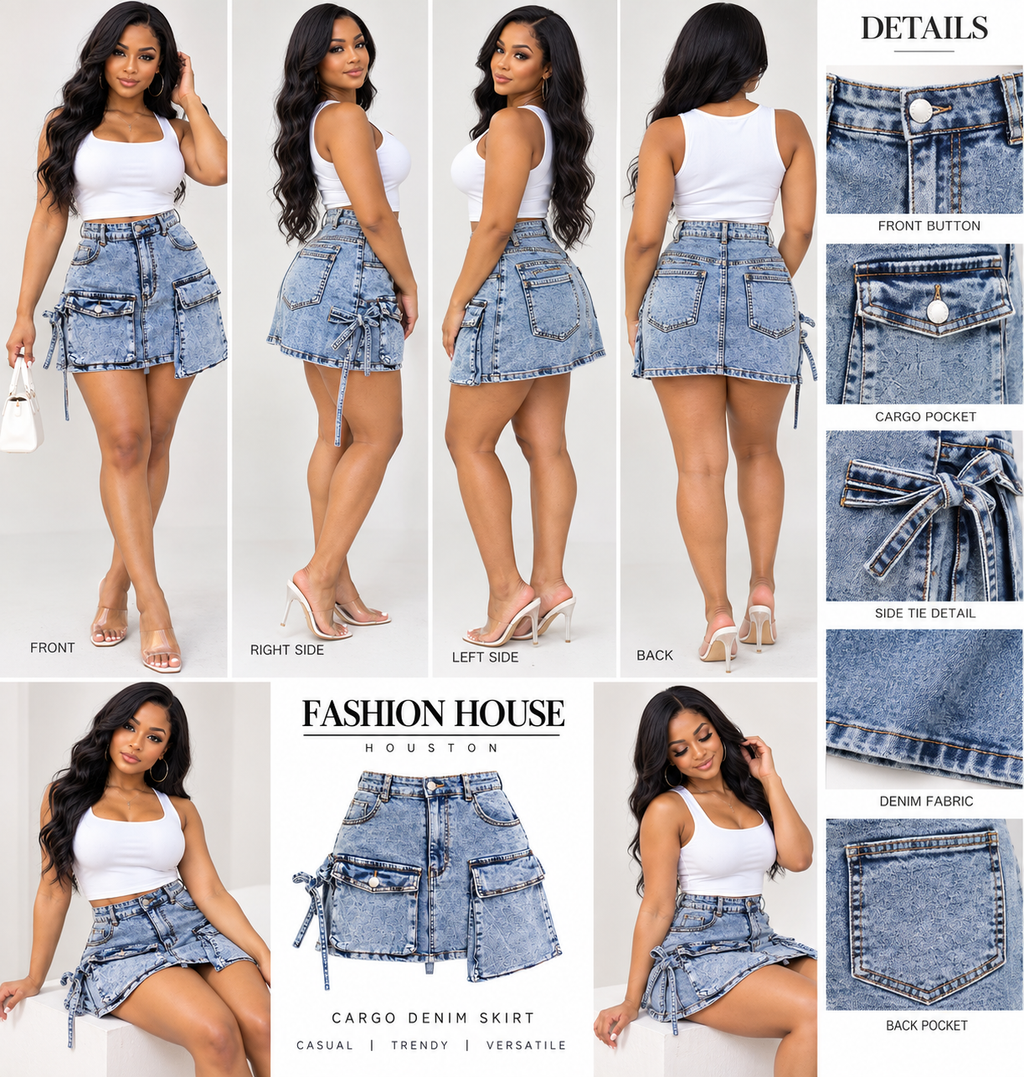 Acid Wash Cargo Denim Skirt