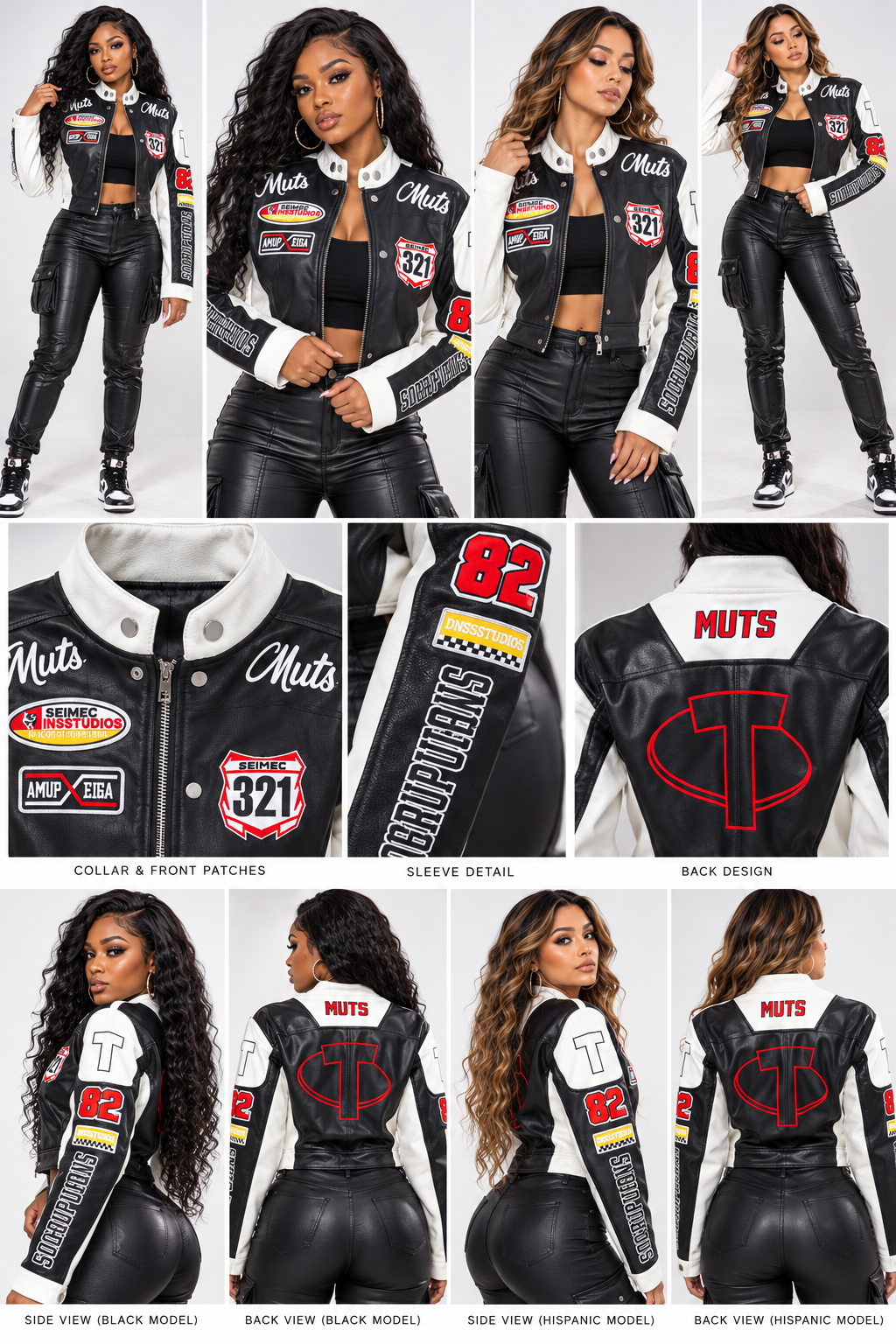 Women's Black & White PU Leather Moto Jacket – 321 Racing Patch