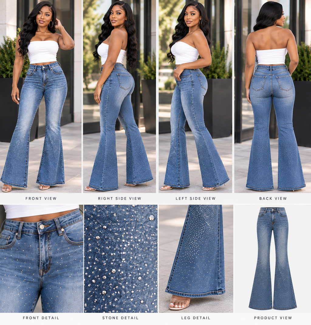 Rhinestone Embellished Flare Denim Jeans