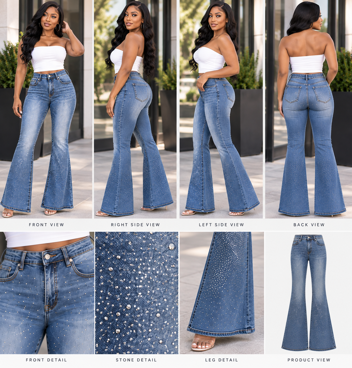 Rhinestone Embellished Flare Denim Jeans