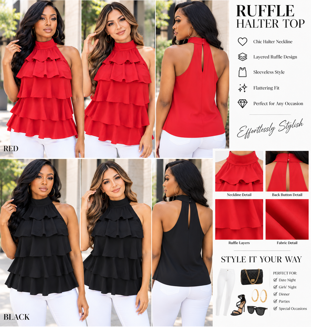 Layered Ruffle Halter Top