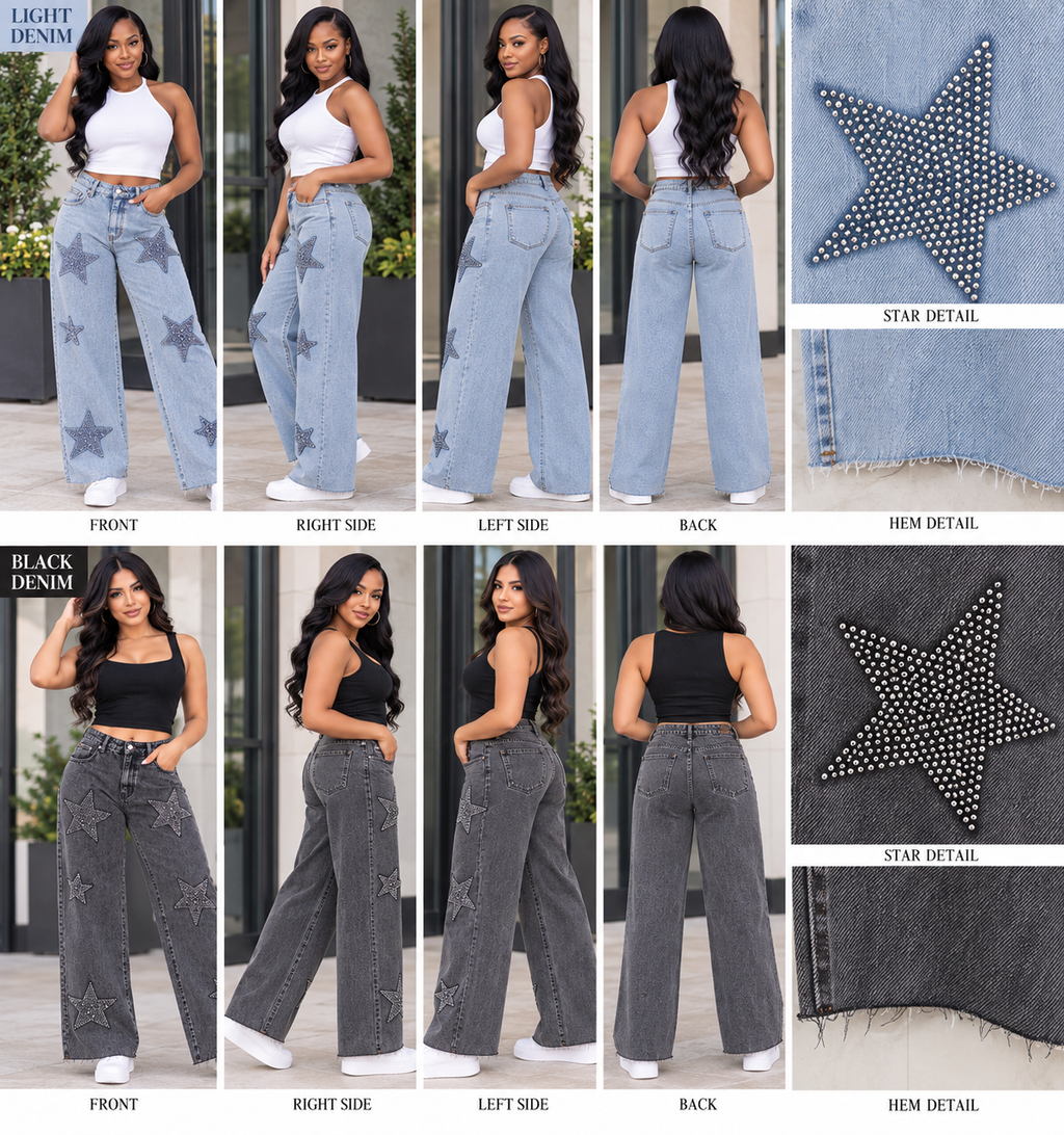 Rhinestone Star Wide-Leg Jeans