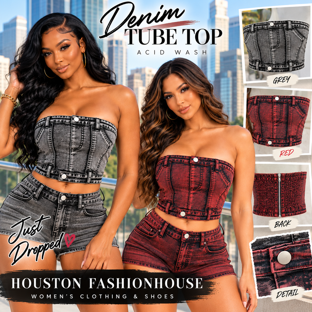 Women's Acid Wash Denim Tube Top – Strapless Corset Style