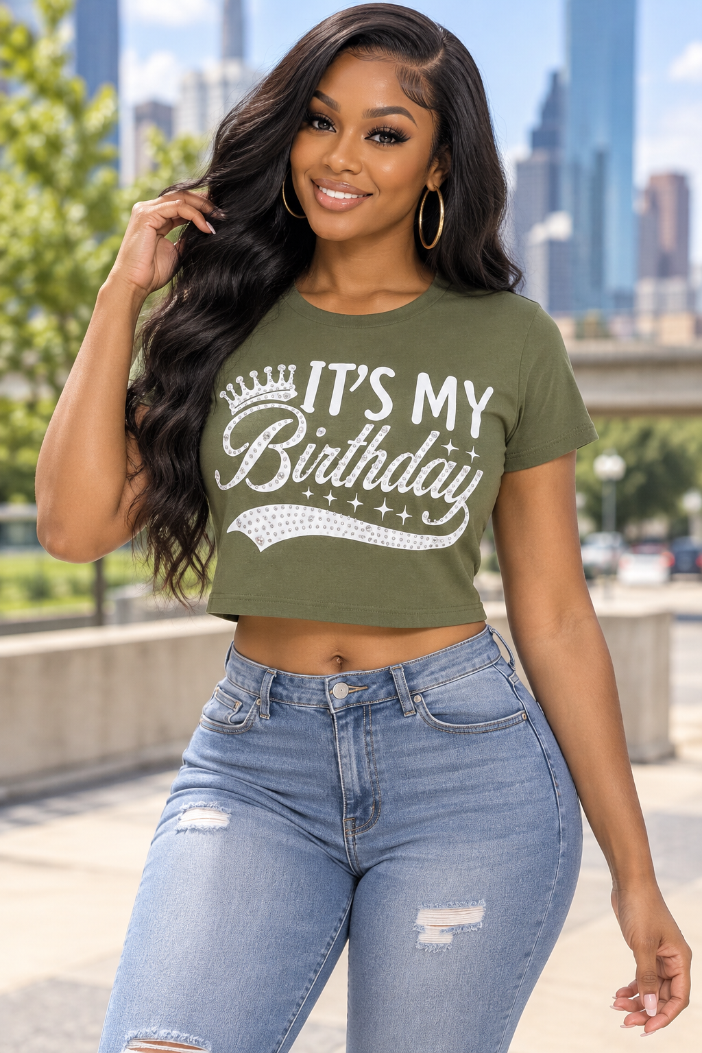 It's My Birthday Rhinestone Graphic Crop Top