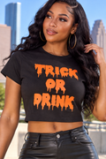 Women's Trick or Drink Halloween Graphic Crop Top – Black