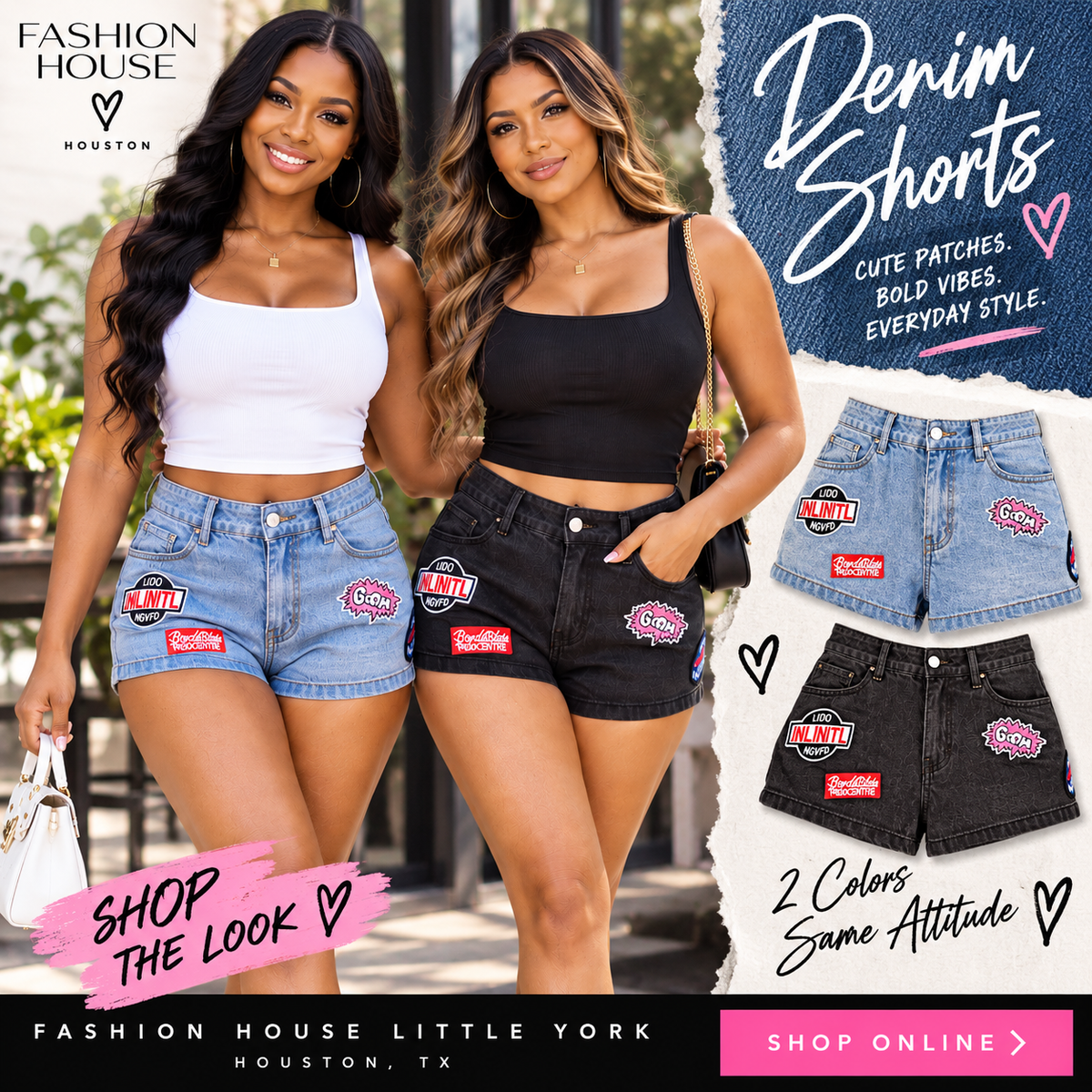 Patch Detail Acid Wash Denim Shorts