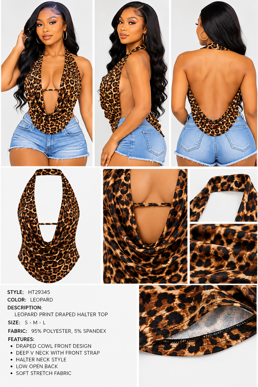 Leopard Print Draped Halter Crop Top