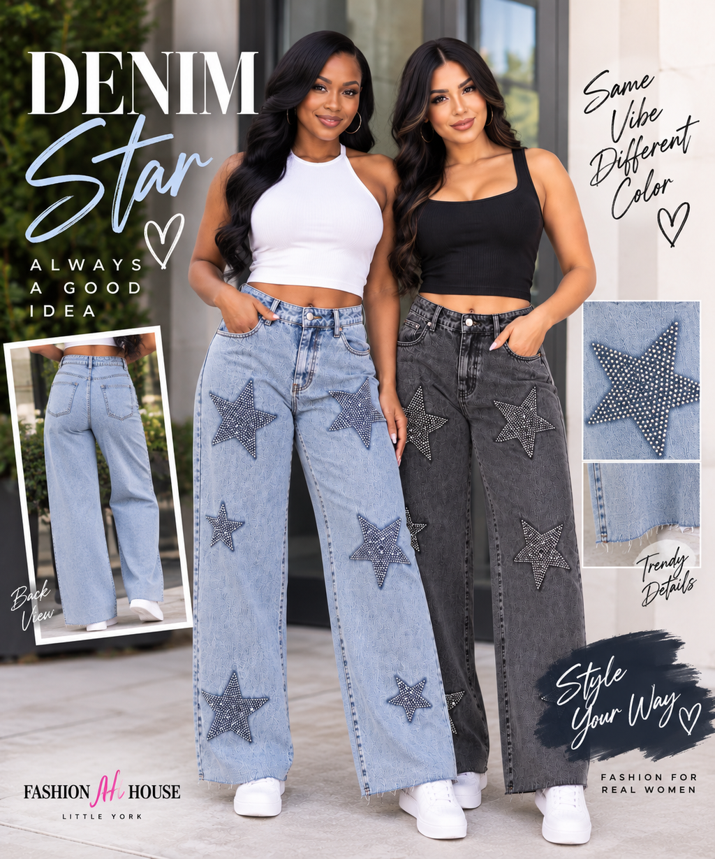 Rhinestone Star Wide-Leg Jeans