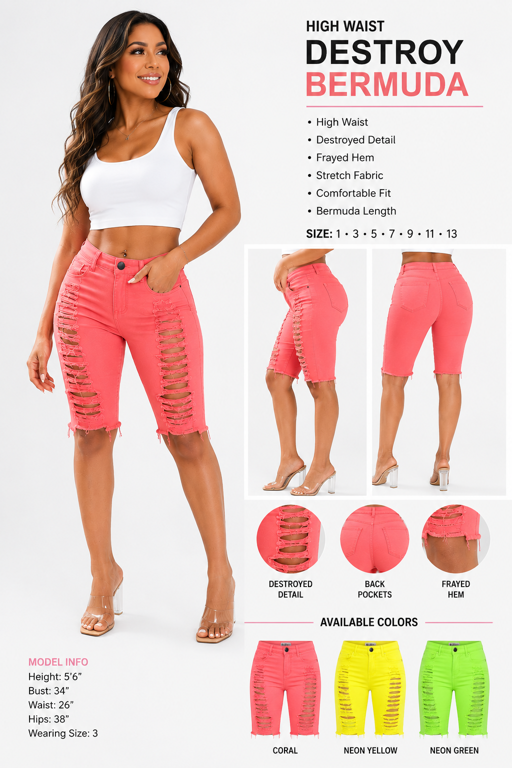 Aphrodite High Waist Destroy Bermuda Shorts