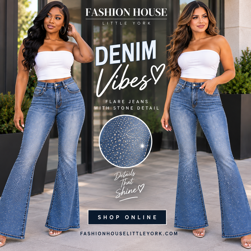 Rhinestone Embellished Flare Denim Jeans