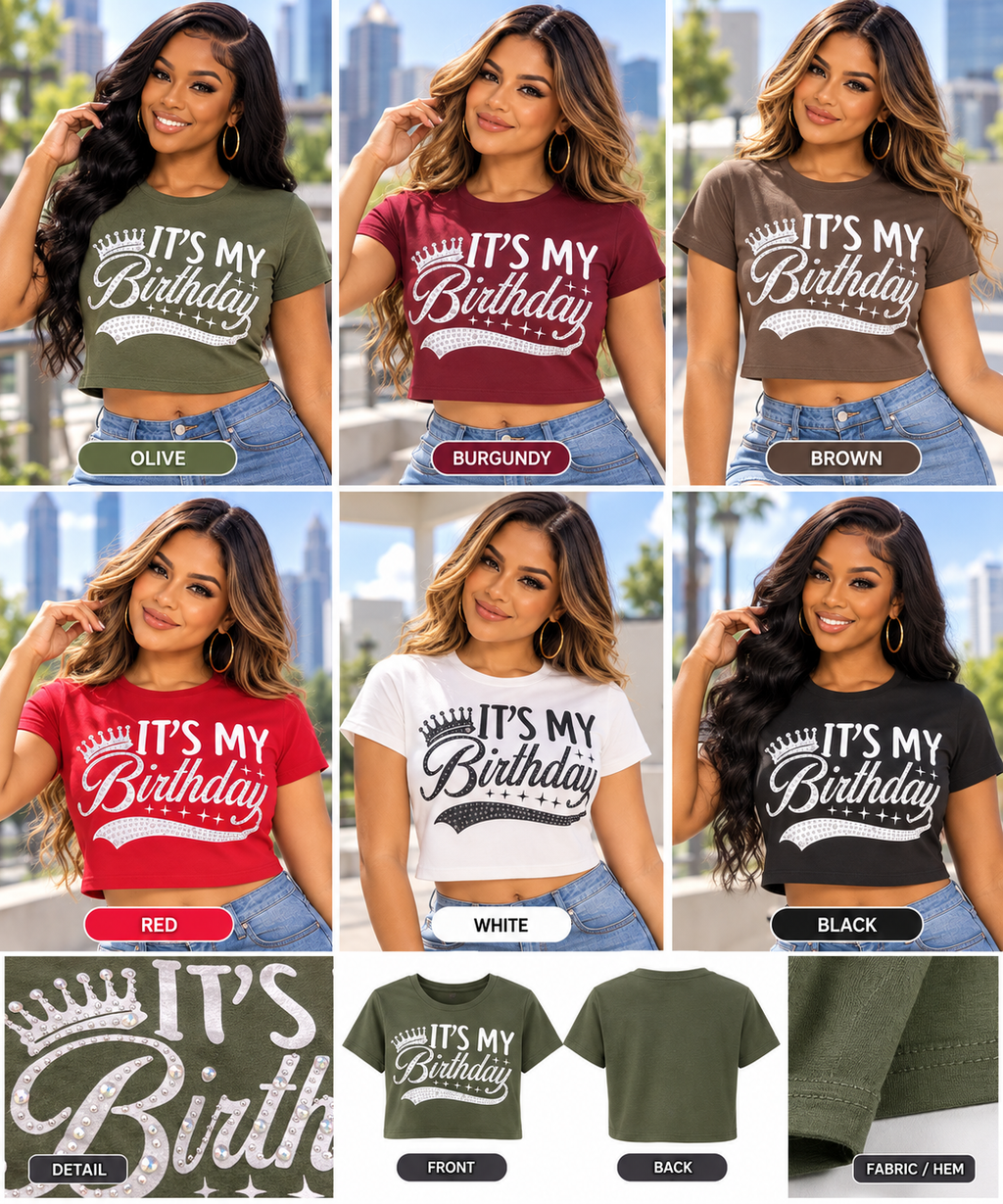 It's My Birthday Rhinestone Graphic Crop Top