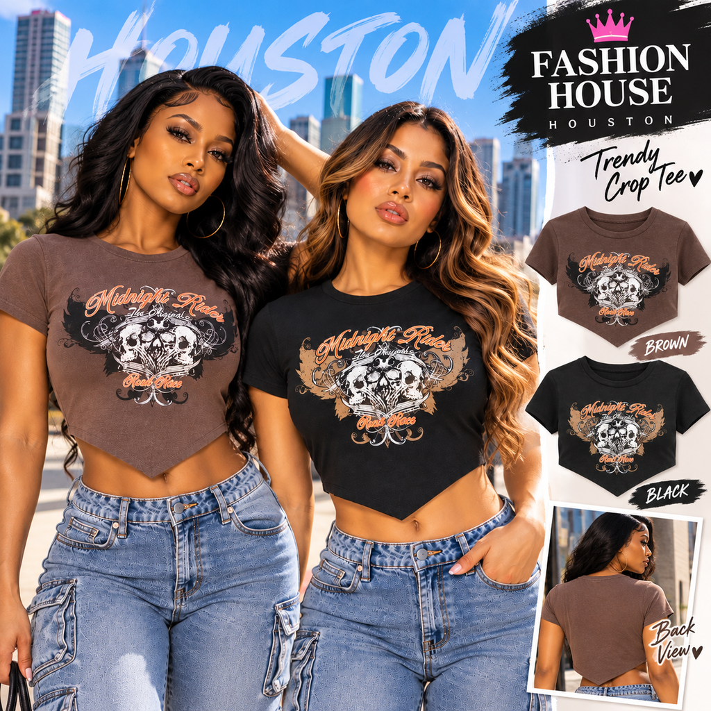 Midnight Rider Skull Graphic Pointed Hem Crop Tee