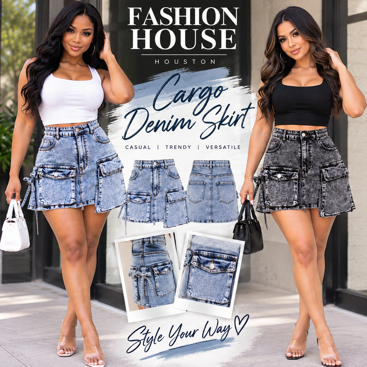Acid Wash Cargo Denim Skirt