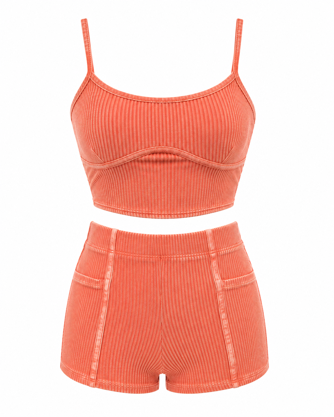 Acid Wash Ribbed Cami Crop Top & Shorts 2 Piece Set