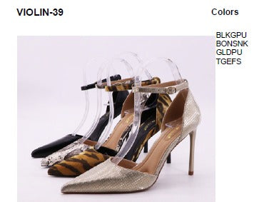 VIOLIN-39 Pointed Toe Ankle Strap Stiletto Heels