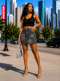 Black Star Rhinestone Denim Mini Skirt