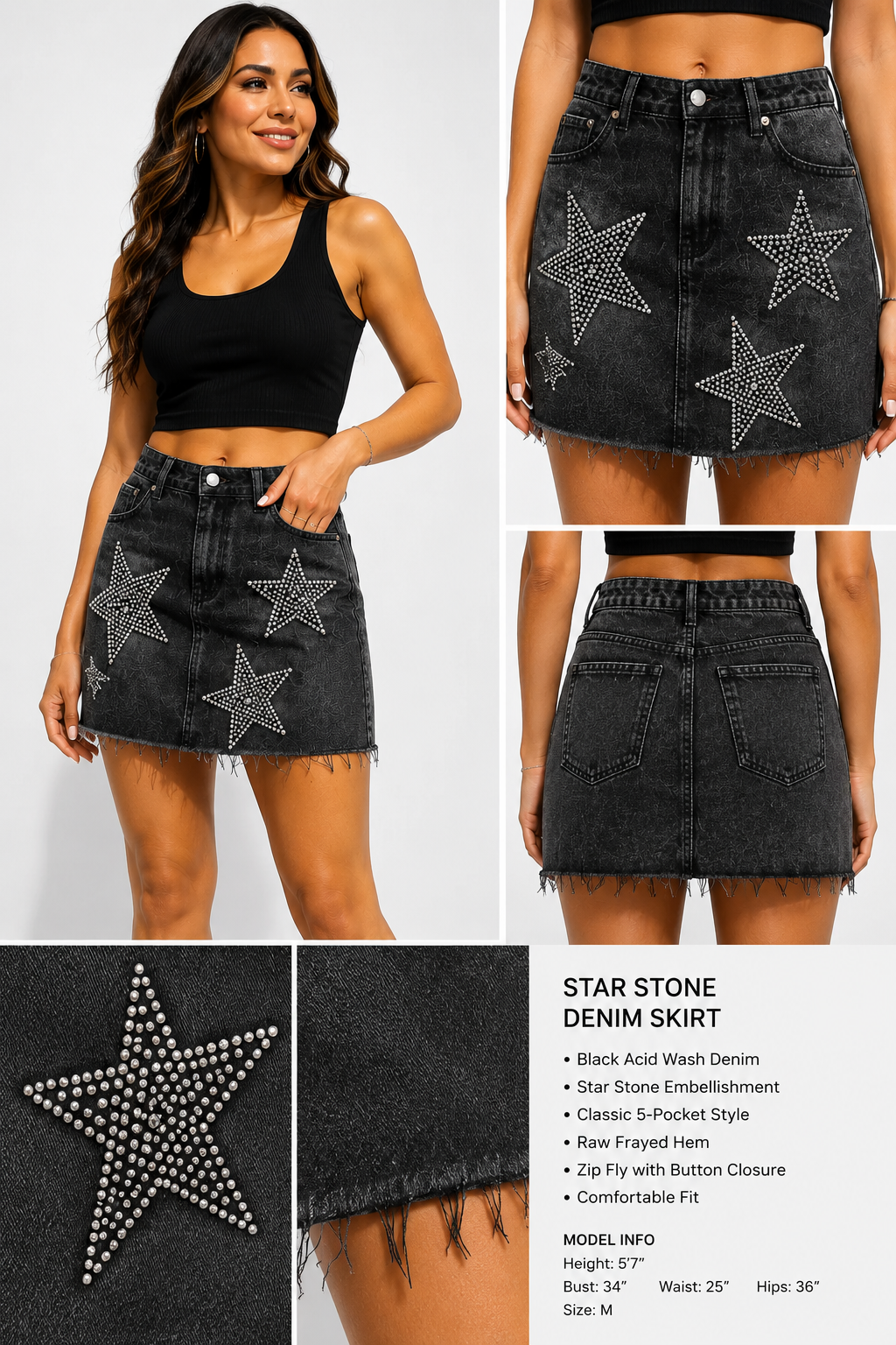 Black Star Rhinestone Denim Mini Skirt