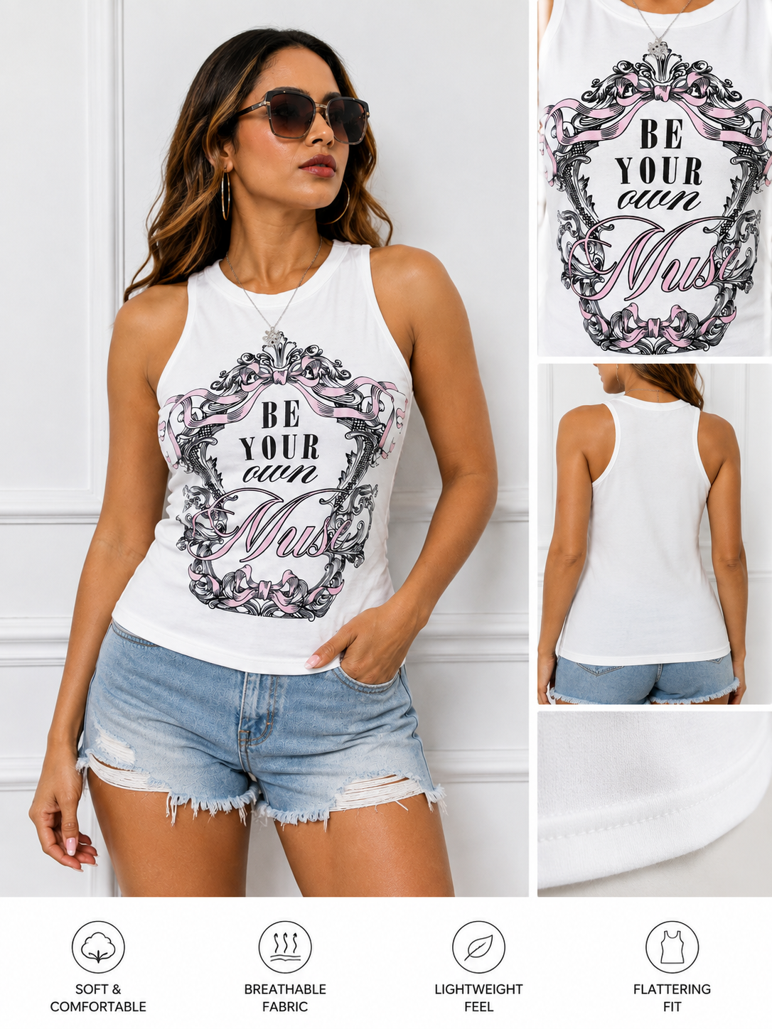 White "Be Your Own Muse" Graphic Tank Top