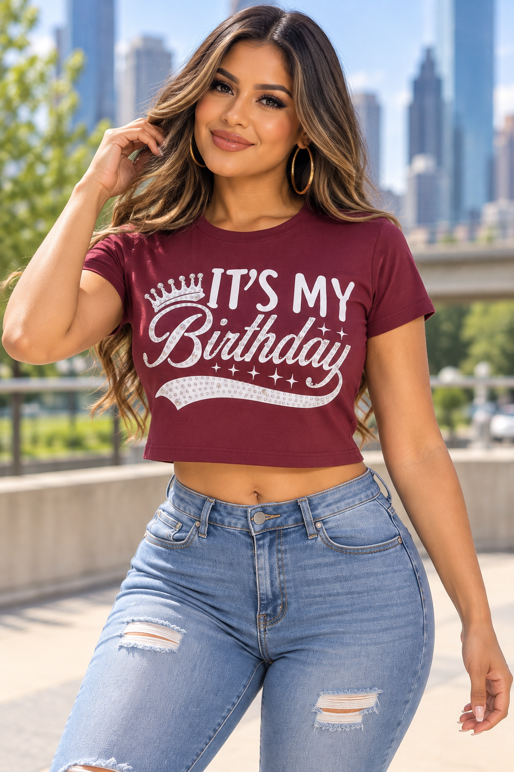 It's My Birthday Rhinestone Graphic Crop Top