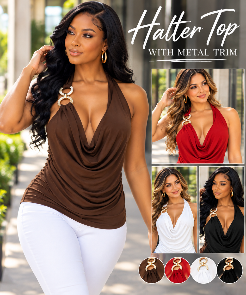 Metal Ring Draped Halter Top