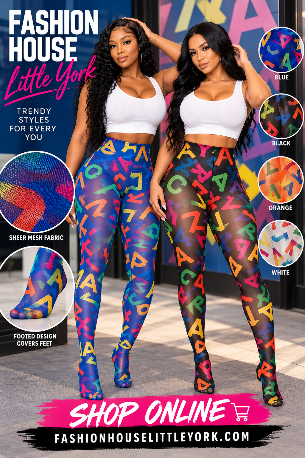 Alphabet Print Mesh High Waist Footed Leggings