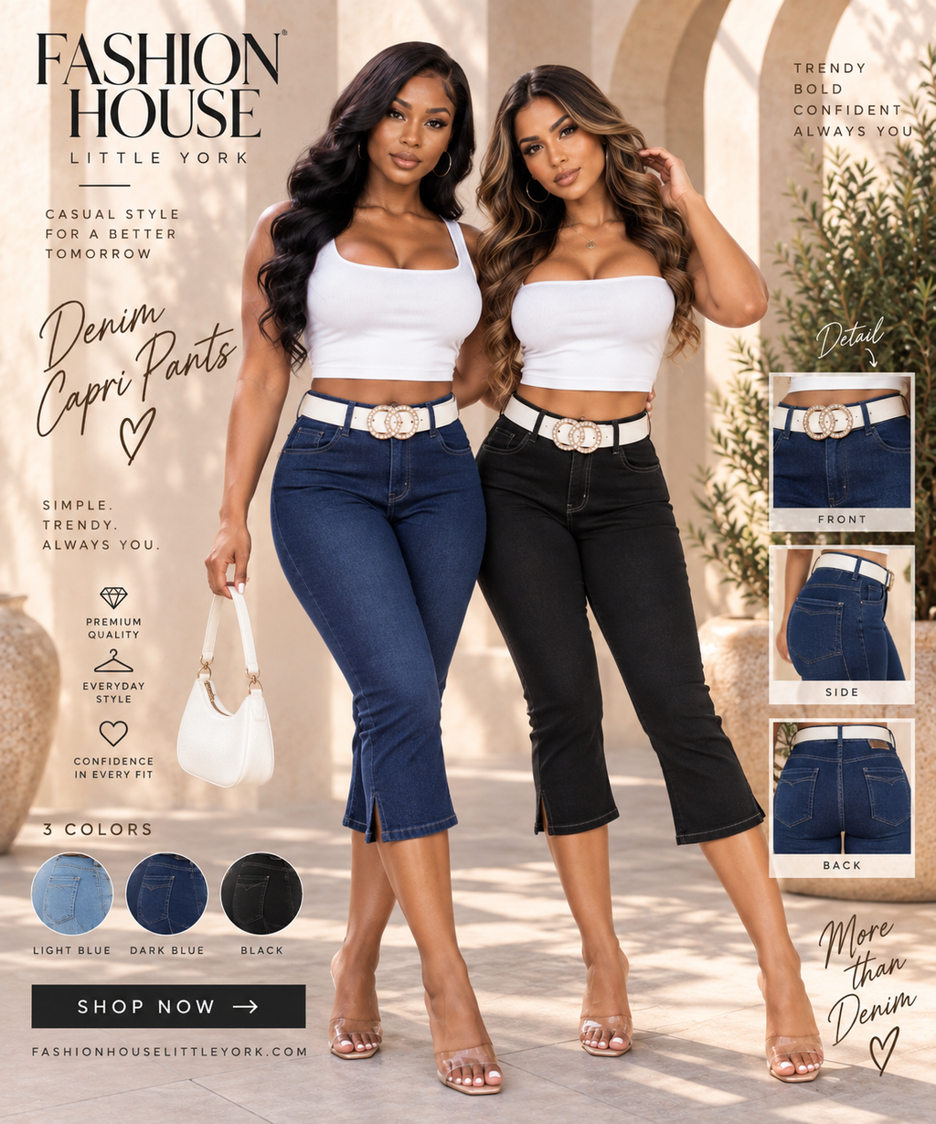 High Waist Denim Capri Pants