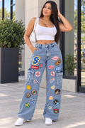 Patch Detail Wide Leg Cargo Jeans