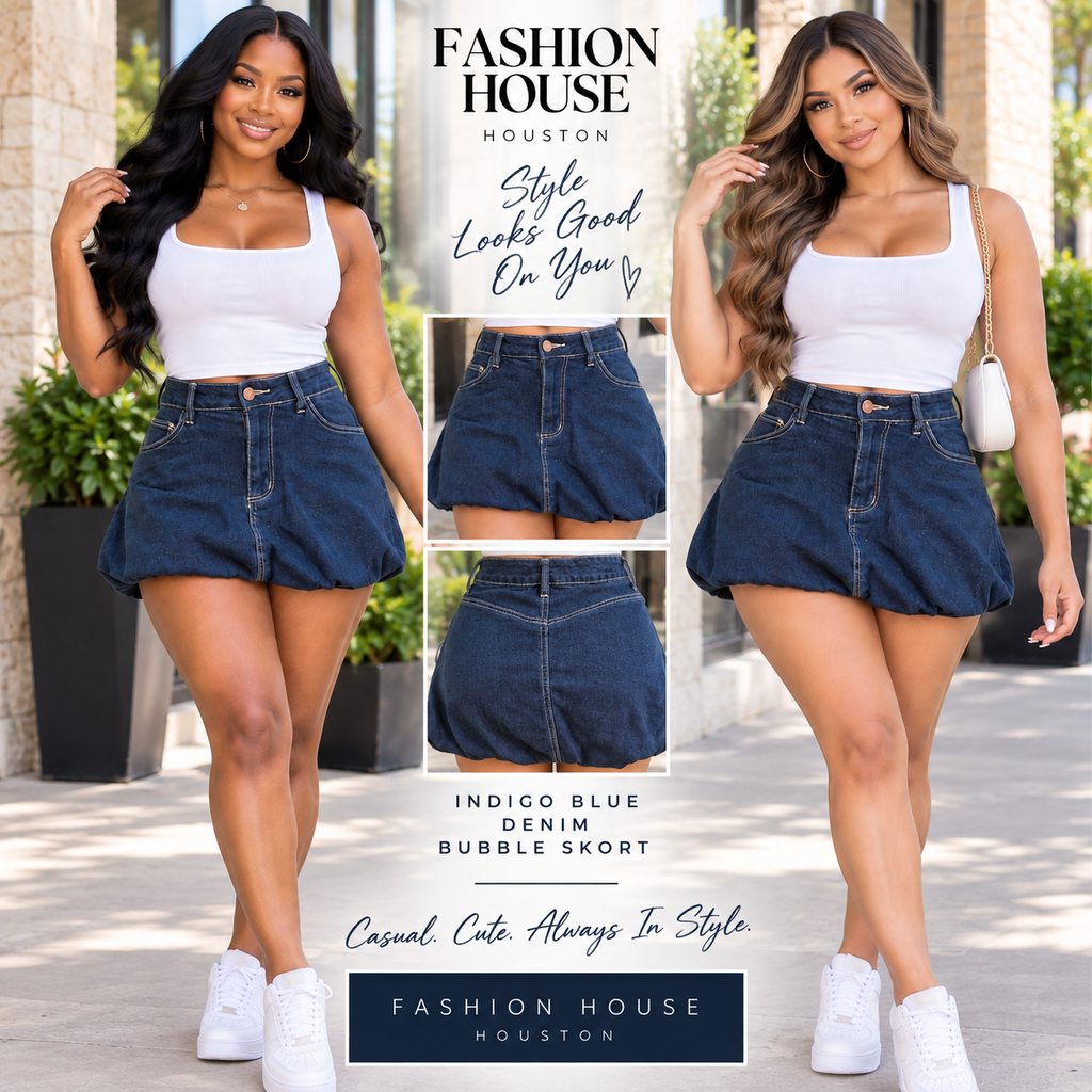 Indigo Blue Denim Bubble Skort