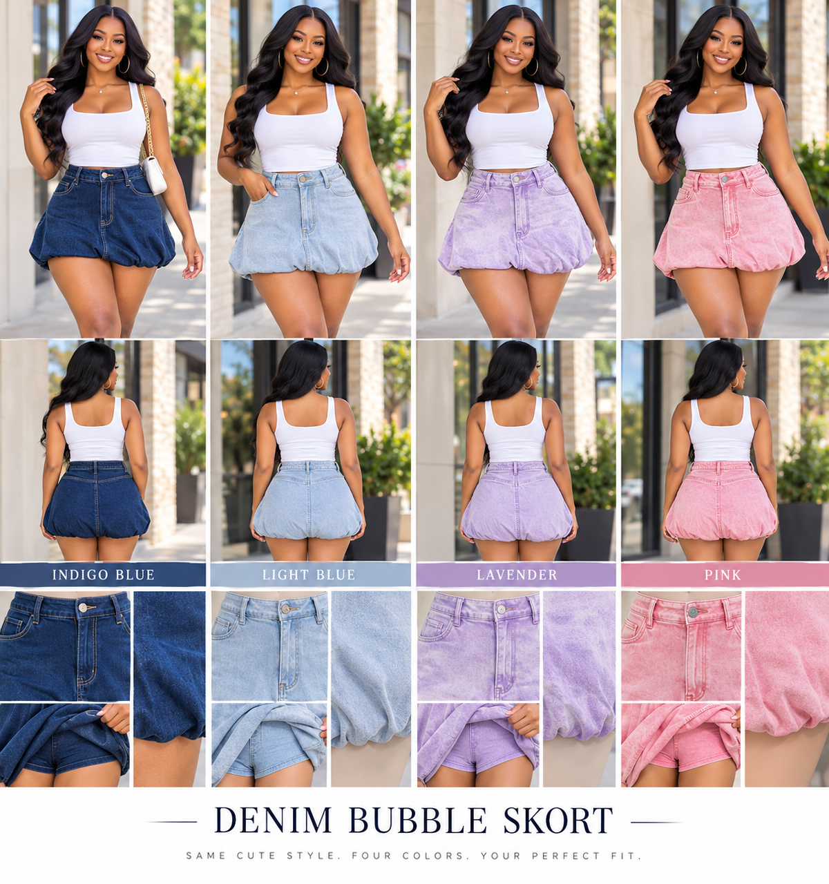 Indigo Blue Denim Bubble Skort