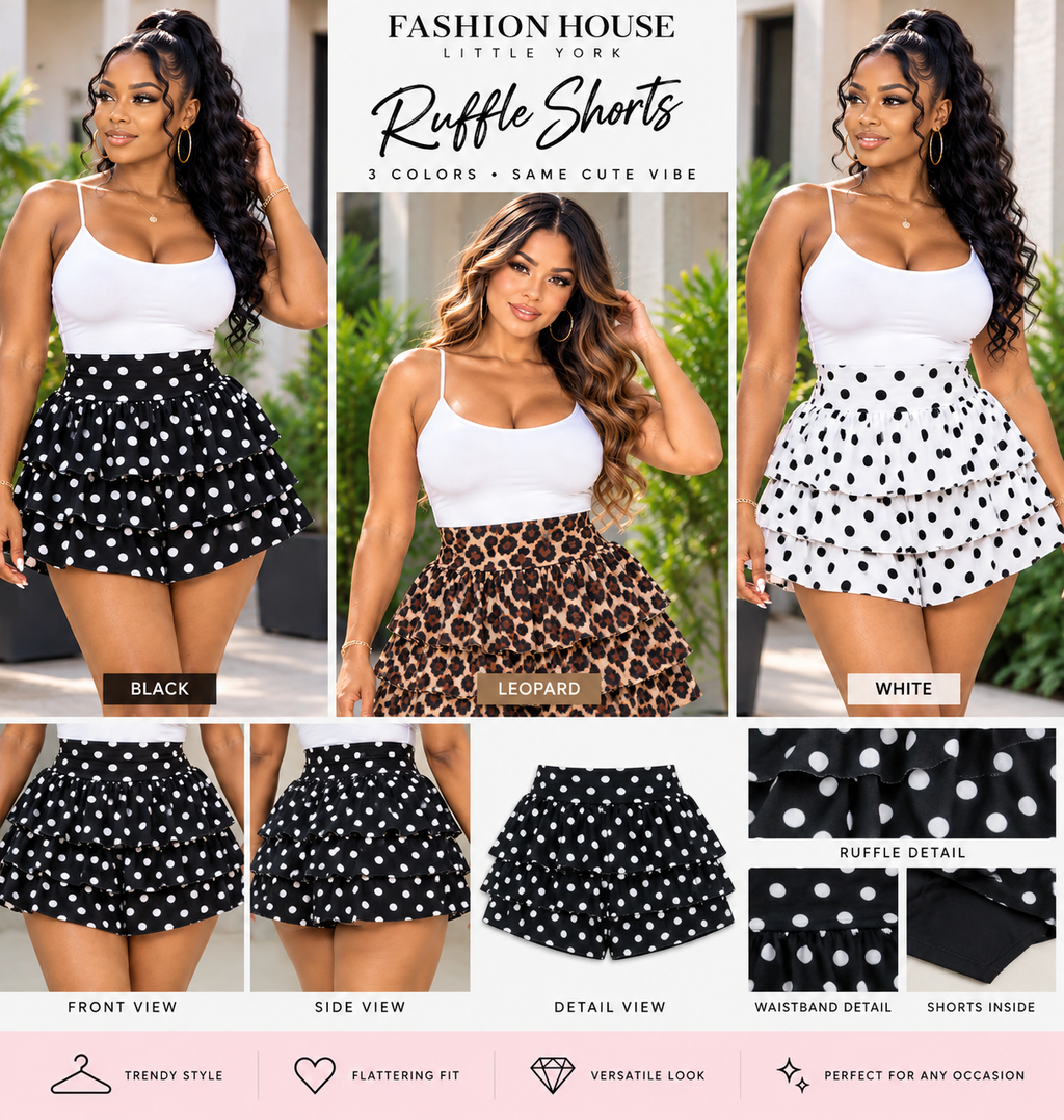 Polka Dot & Leopard Tiered Ruffle Shorts