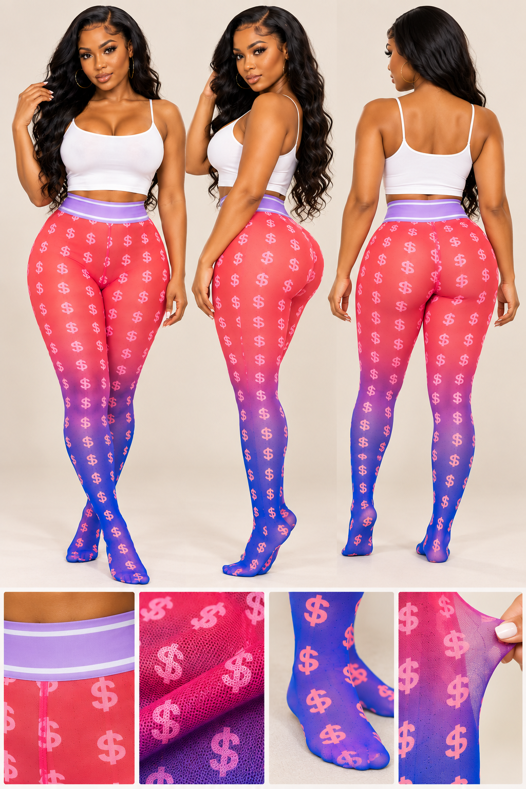 Dollar Print Ombre Mesh Footed Leggings
