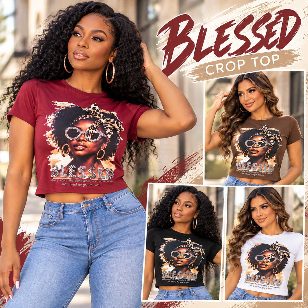 BLESSED Rhinestone Leopard Bow Graphic Crop Top