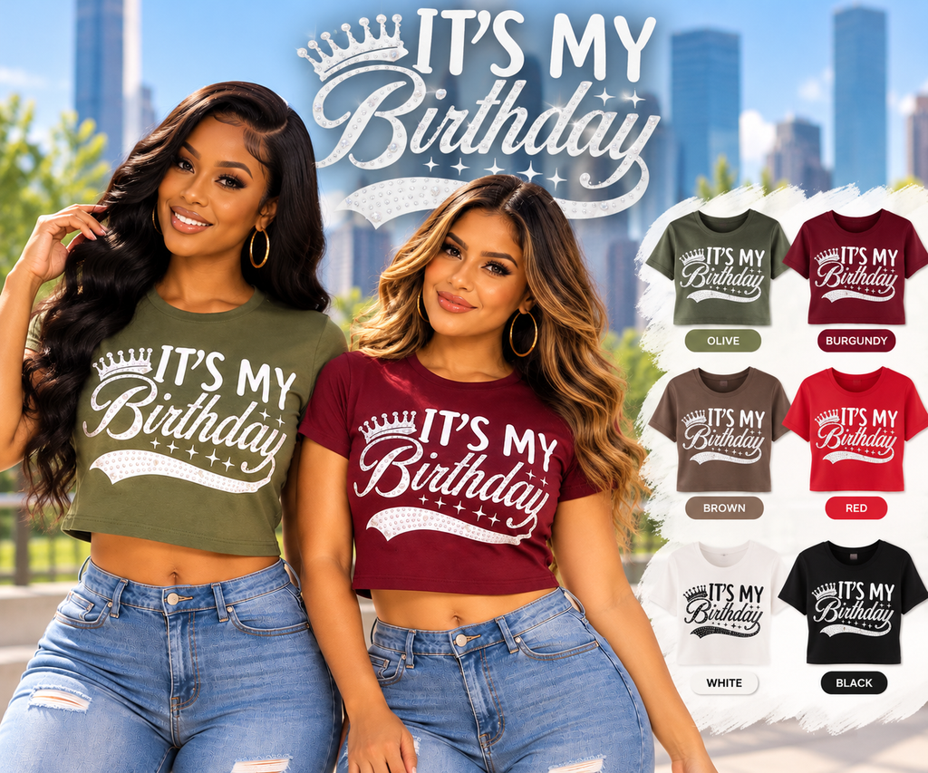 It's My Birthday Rhinestone Graphic Crop Top