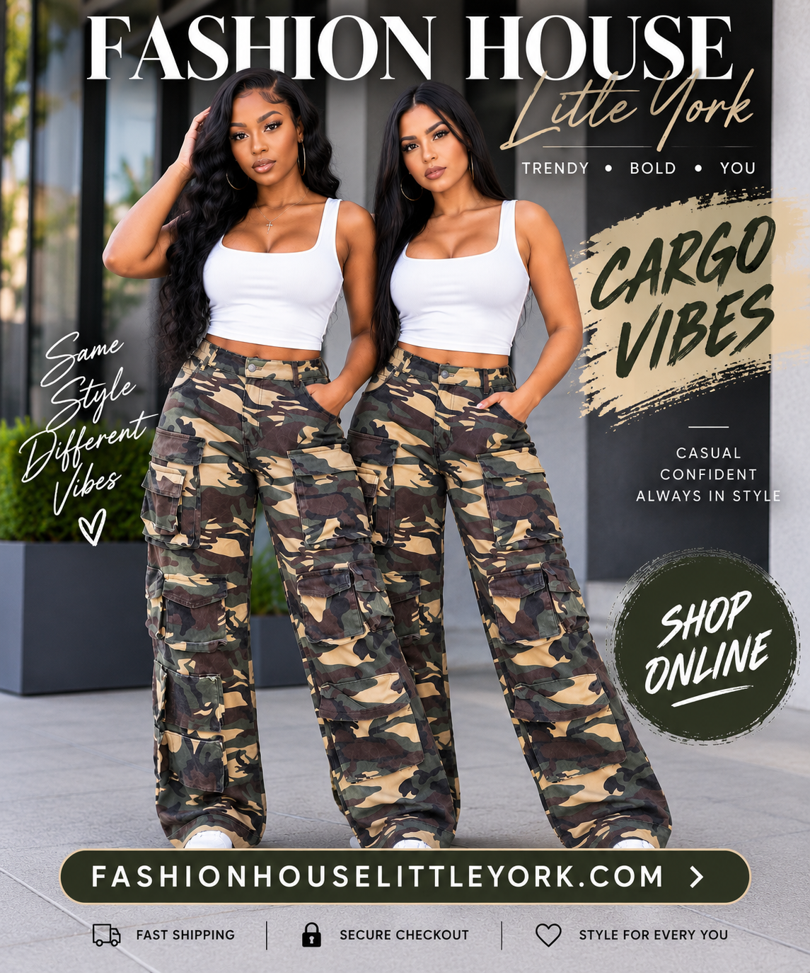 Multi-Pocket Camo Wide Leg Cargo Pants