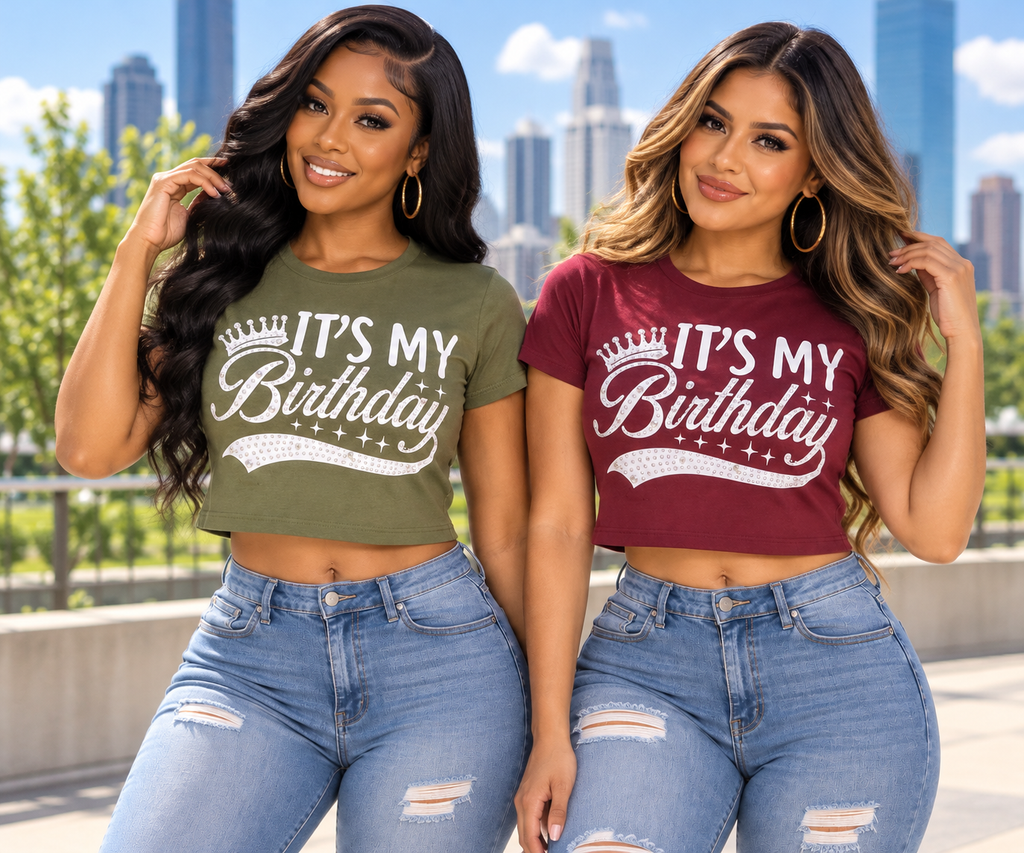 It's My Birthday Rhinestone Graphic Crop Top