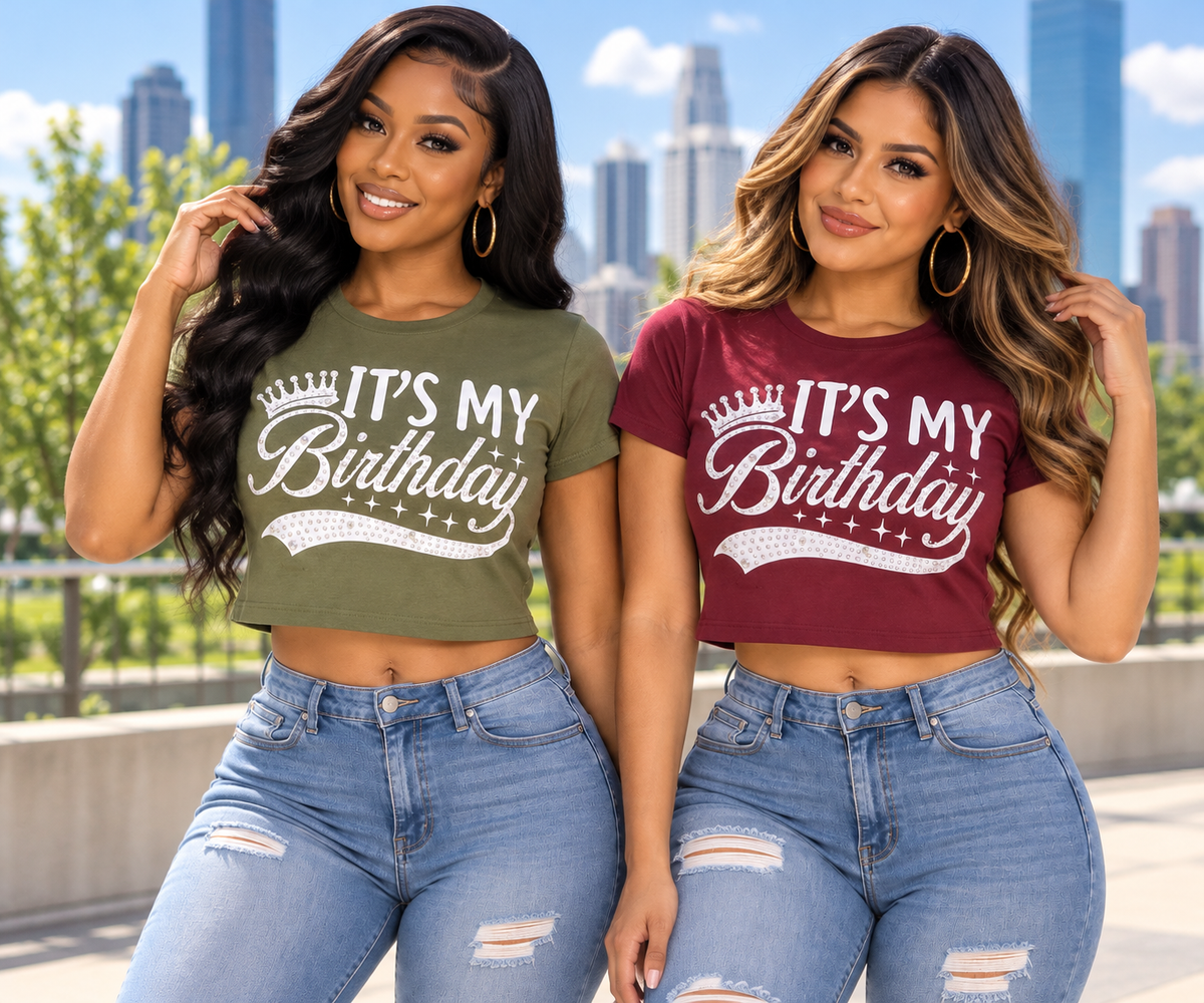 It's My Birthday Rhinestone Graphic Crop Top